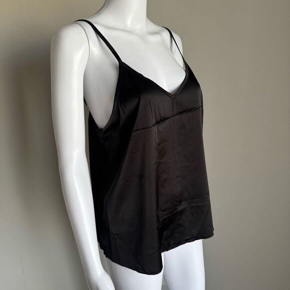 V-Neckline Silky Black Camisole With Adjustable Straps - Picture 1 of 5